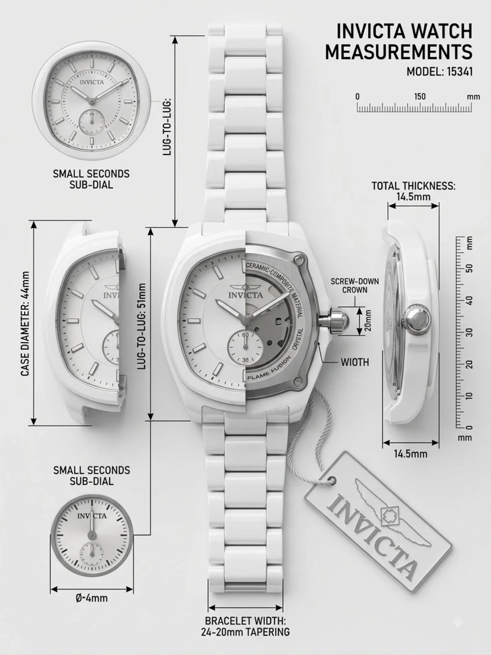 Invicta White Ceramic Women's Watch with Silver Dial Accents